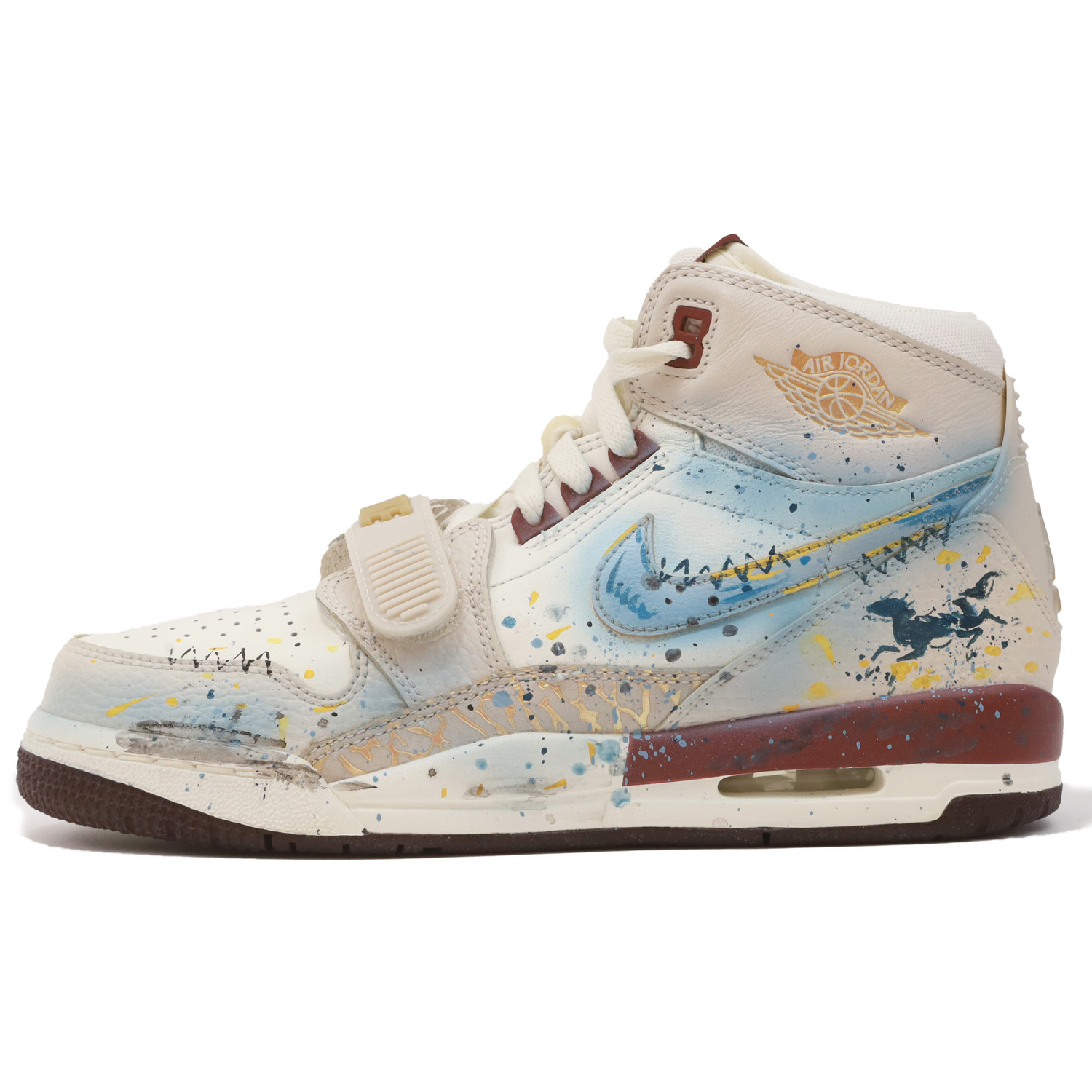 

Legacy 312 Кожаные баскетбольные кроссовки для детей с высоким верхом, устойчивые к скольжению, с амортизацией и износостойкие Jordan, синий золотой color