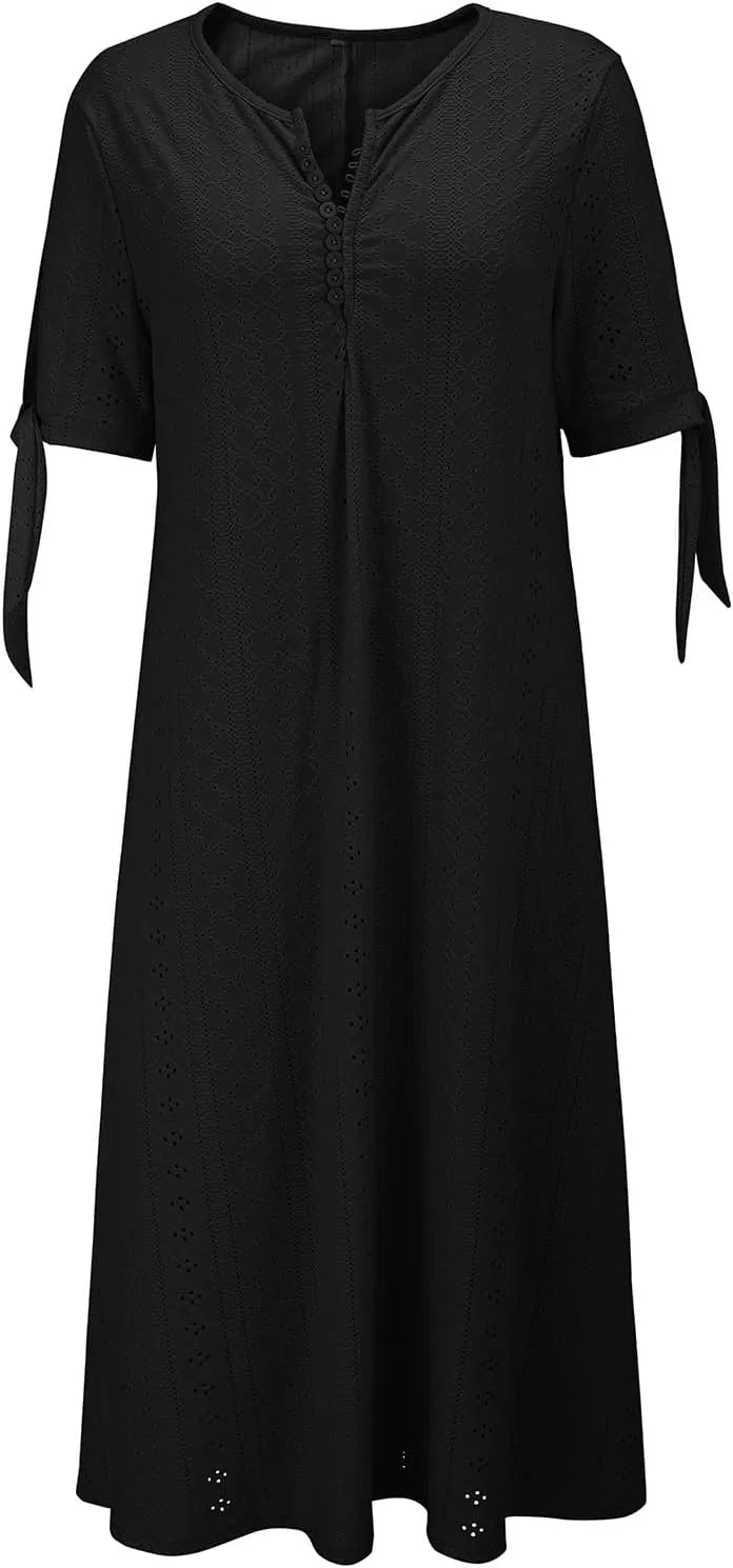 Женское повседневное платье миди с кружевной отделкой, Black — фото 3
