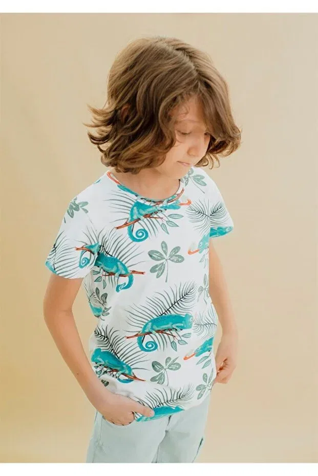 Детская футболка с принтом Chameleon patterned organic supreme t-shirt Walkiddy, White