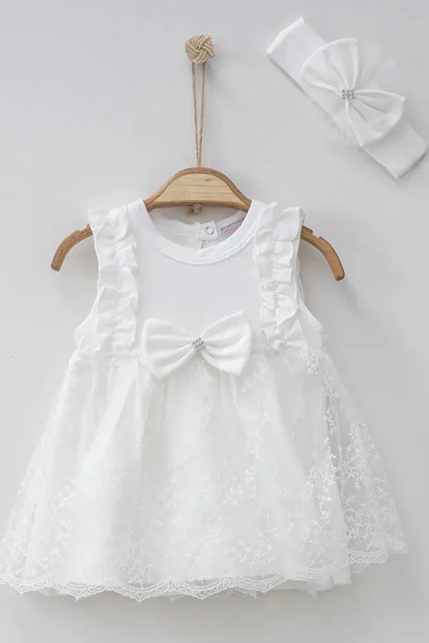 Детское платье для девочек кружевное Mevlüt Set Melekpare, White