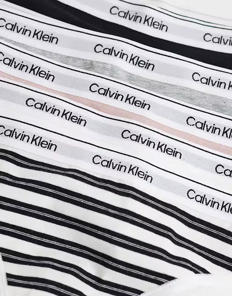 Трусики-стринги Calvin Klein Icon Logo, 5 штук, в черно-полосатом, серо-розовом цвете — фото 3
