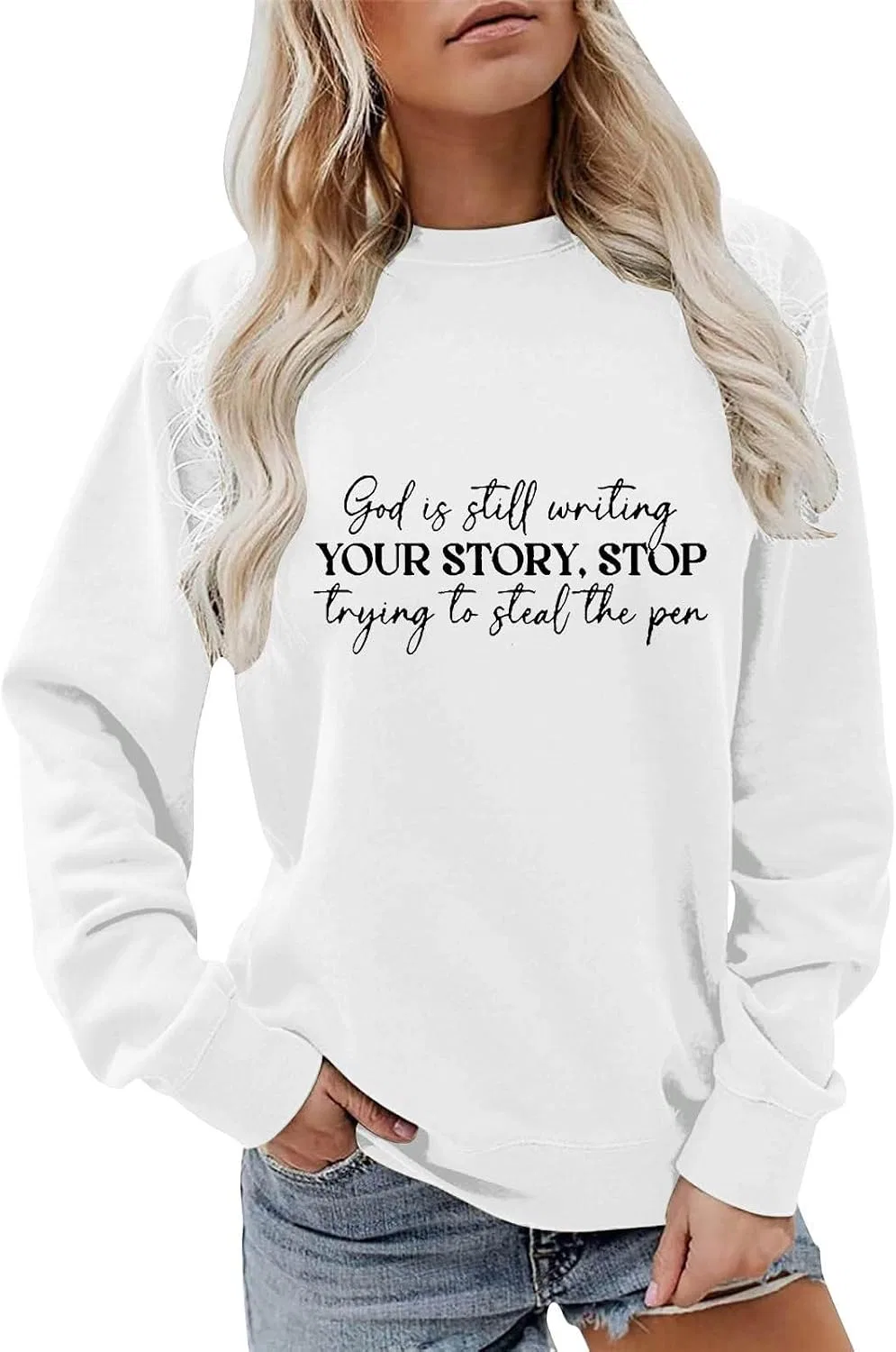 Женский свитшот с принтом God Is Still Writing Your Story, белый