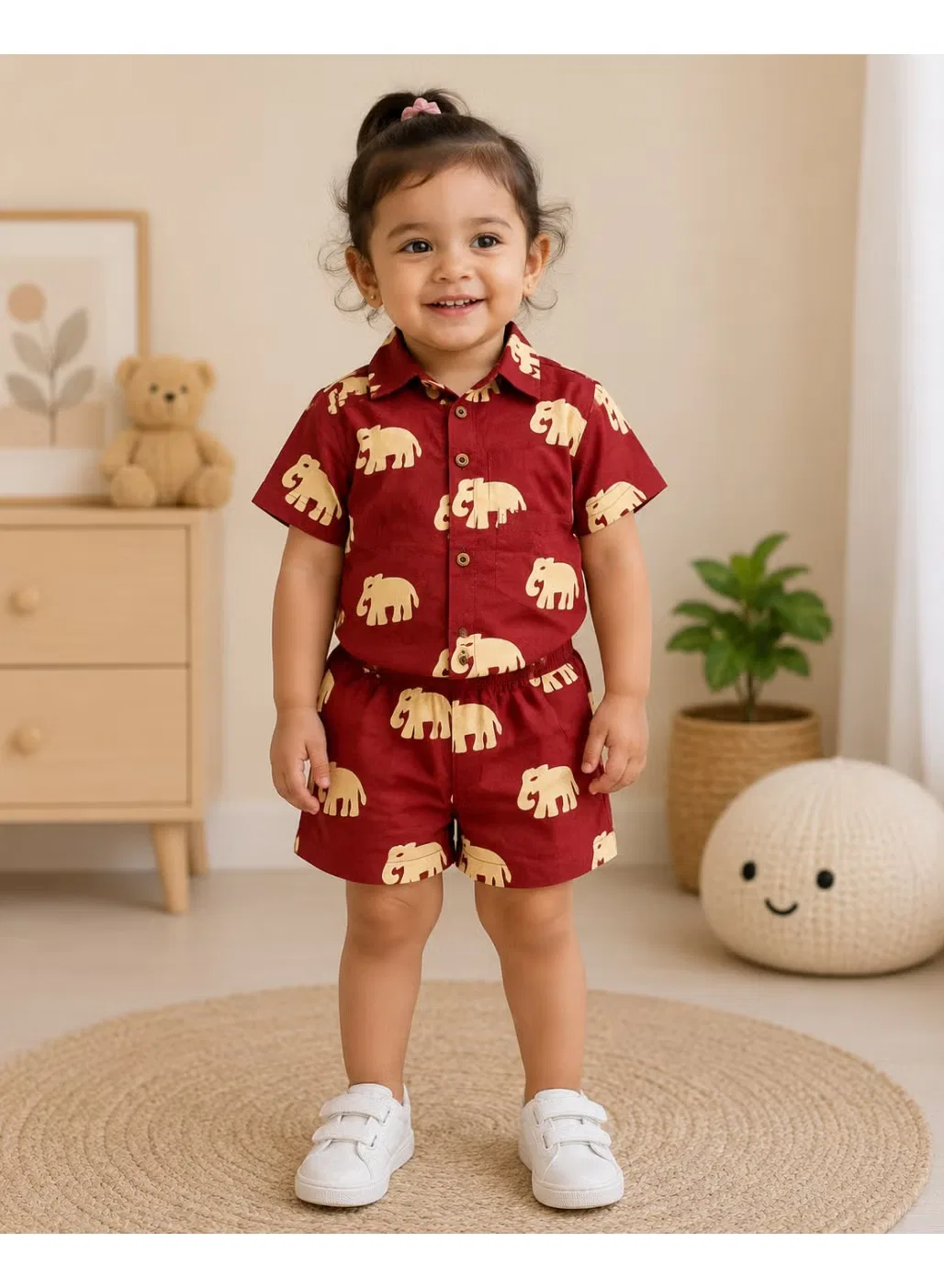 Комплект рубашка и шорты с принтом слона Matching Family Outfits, красный — фото 3