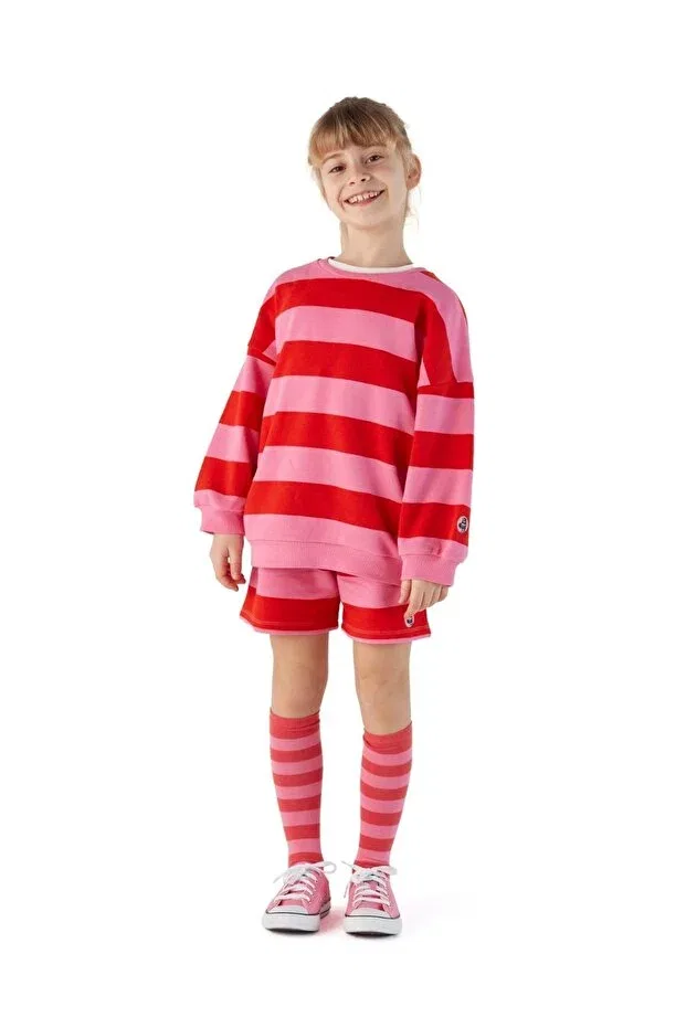Детские свитшот для девочек с полоской Pitaya sweatshirt Zoi Zebra, Red-Pink — фото 3