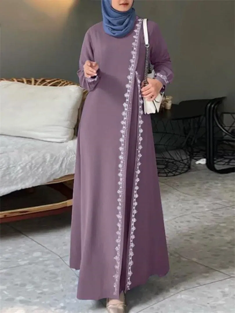 Женское платье-абайя с кружевом Lace Crochet Abaya, Blue — фото 2