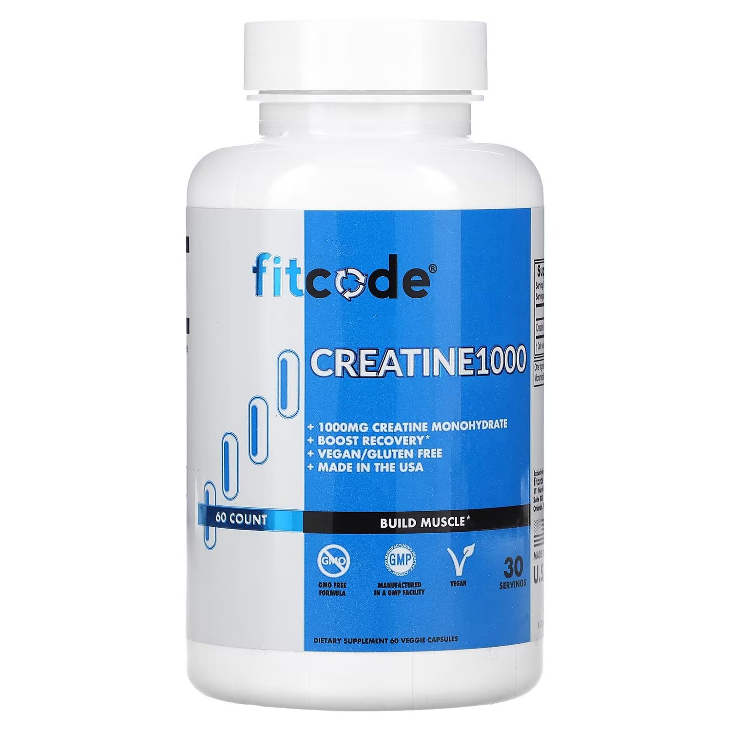 

Creatine1000, 1000 мг, 60 растительных капсул (500 мг на капсулу) Fitcode