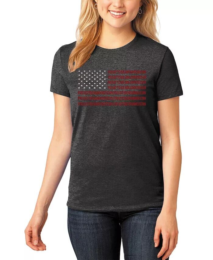 

Женская футболка премиум-класса Word Art Proud To Be American T-Shirt La Pop Art, черный