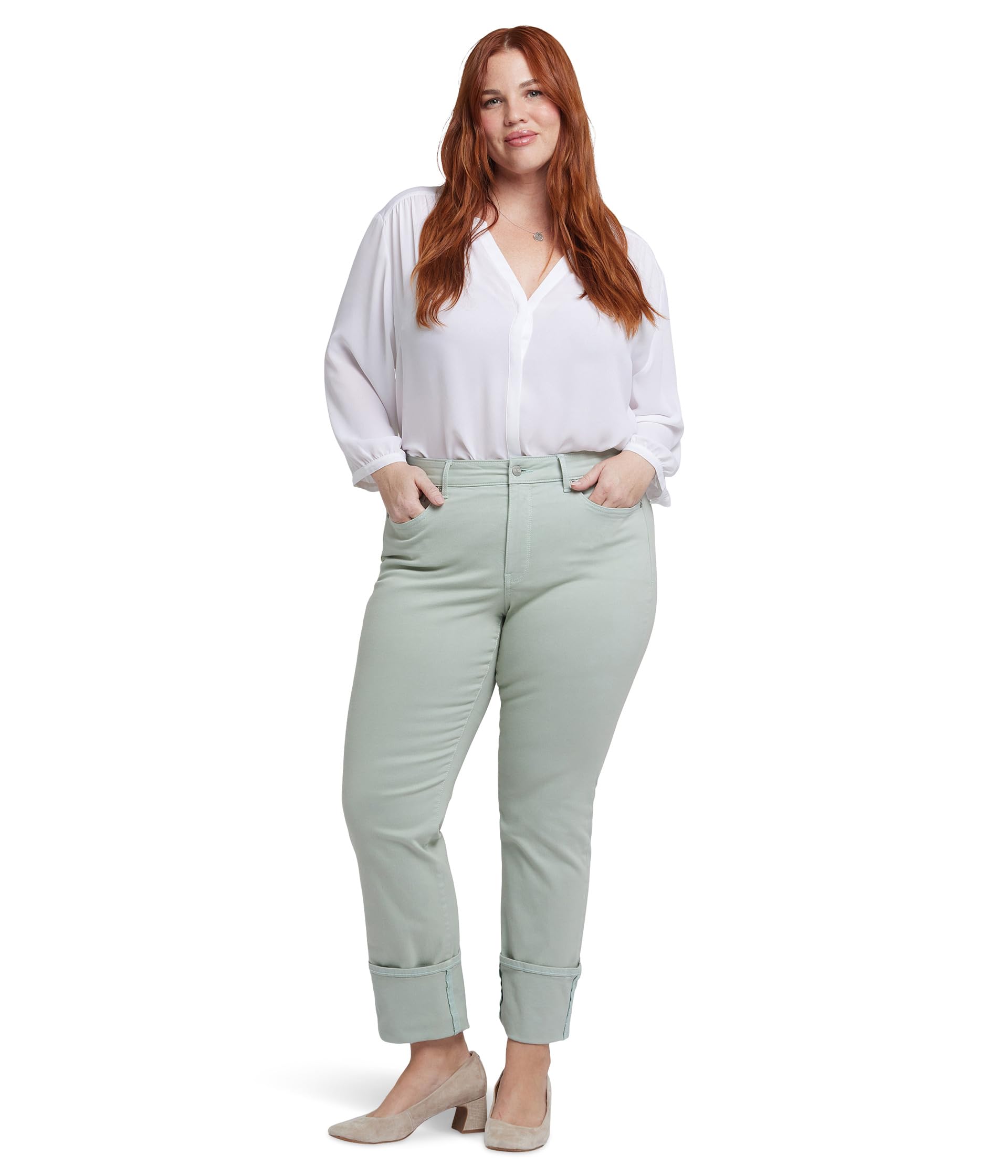 

Джинсы NYDJ Plus Marilyn Straight With Cuff Jeans In Tomatillo, Tomatillo