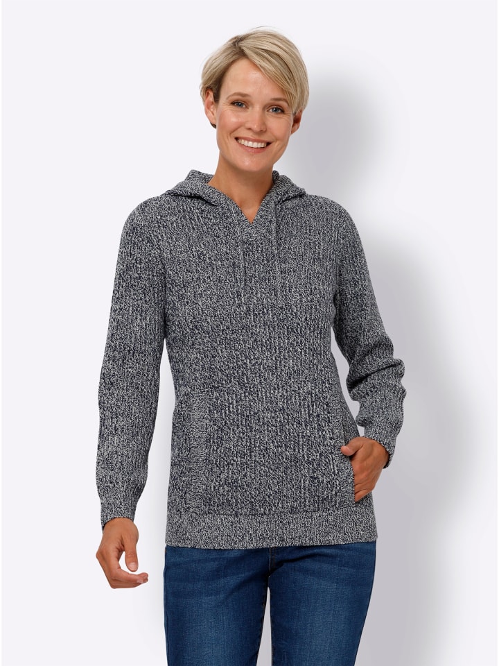 

Толстовка с капюшоном в цвете меланж темно-синего и шампанского цветов Sieh an!