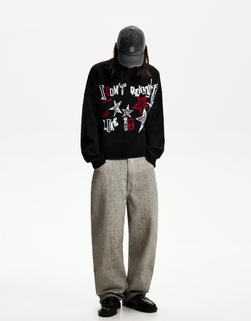 

Жаккардовый свитер свободного кроя Bershka, черный