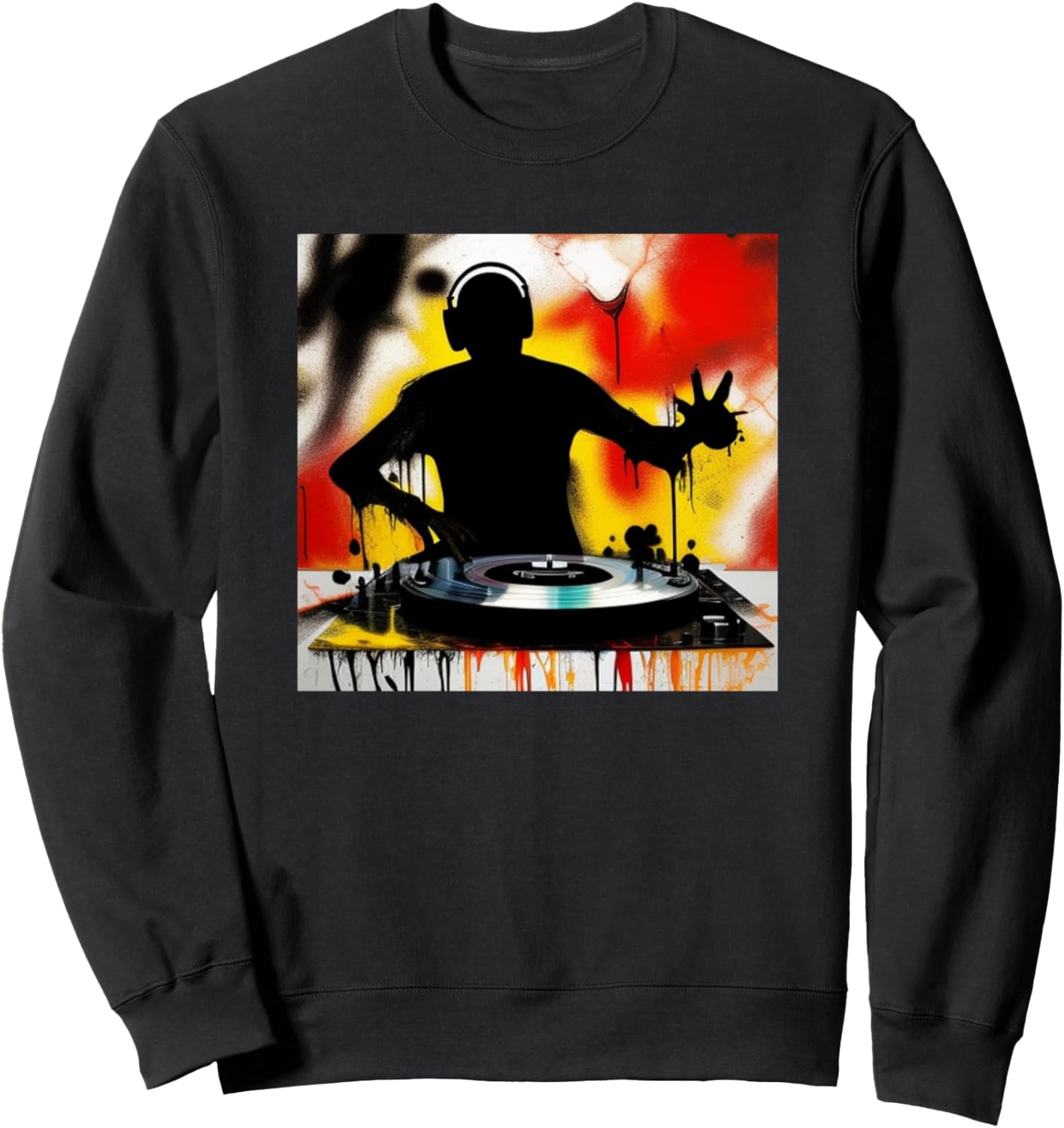

Толстовка с изображением красочного силуэта диджея и проигрывателя Dj Turntable Discjockey Men Women - Kids Boys Gift, черный