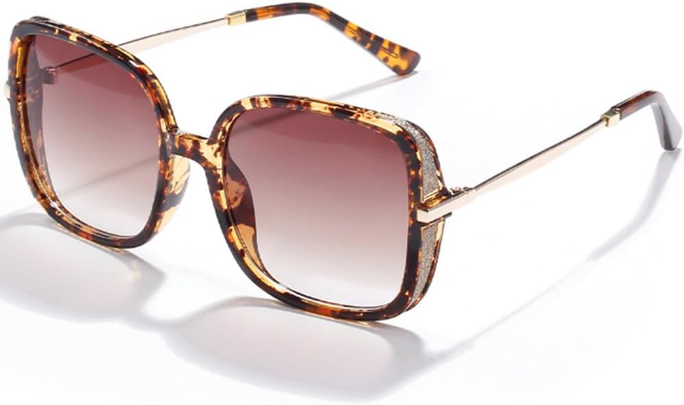 

Солнцезащитные очки в крупной оправе конфетных цветов для женщин, модные солнцезащитные очки большого размера для мужчин, стильные металлические очки с защитой от УФ-излучения UV400 TKKTLLT, Leopard Tea