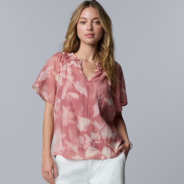 

Блузка с рукавами-крылышками Simply Vera Vera Wang, Red Pink Floral