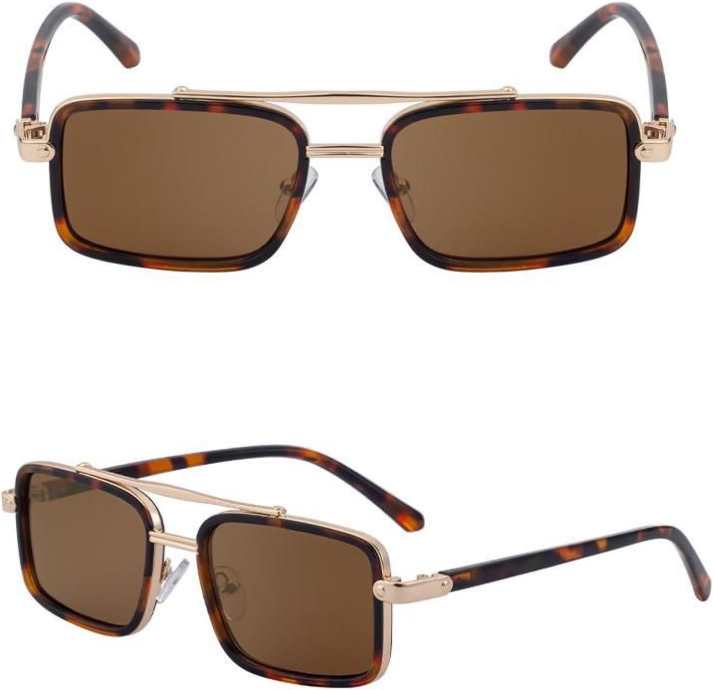 

Небольшие прямоугольные солнцезащитные очки в стиле стимпанк для мужчин, роскошные винтажные металлические, с двойным лучом, защита от УФ-излучения UV400 TVTBBVV, C5demibrown