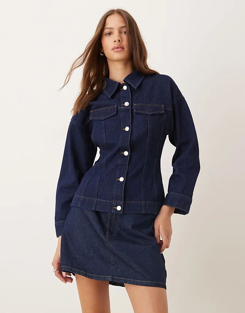 

Джинсовая куртка ASOS DESIGN с присборенной талией цвета индиго, Фиолетовый, Джинсовая куртка ASOS DESIGN с присборенной талией цвета индиго