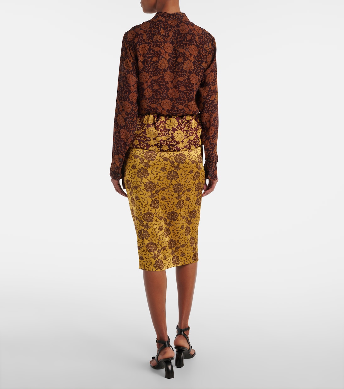 Юбка миди с цветочным принтом и оборками Dries Van Noten, Ocra — фото 3