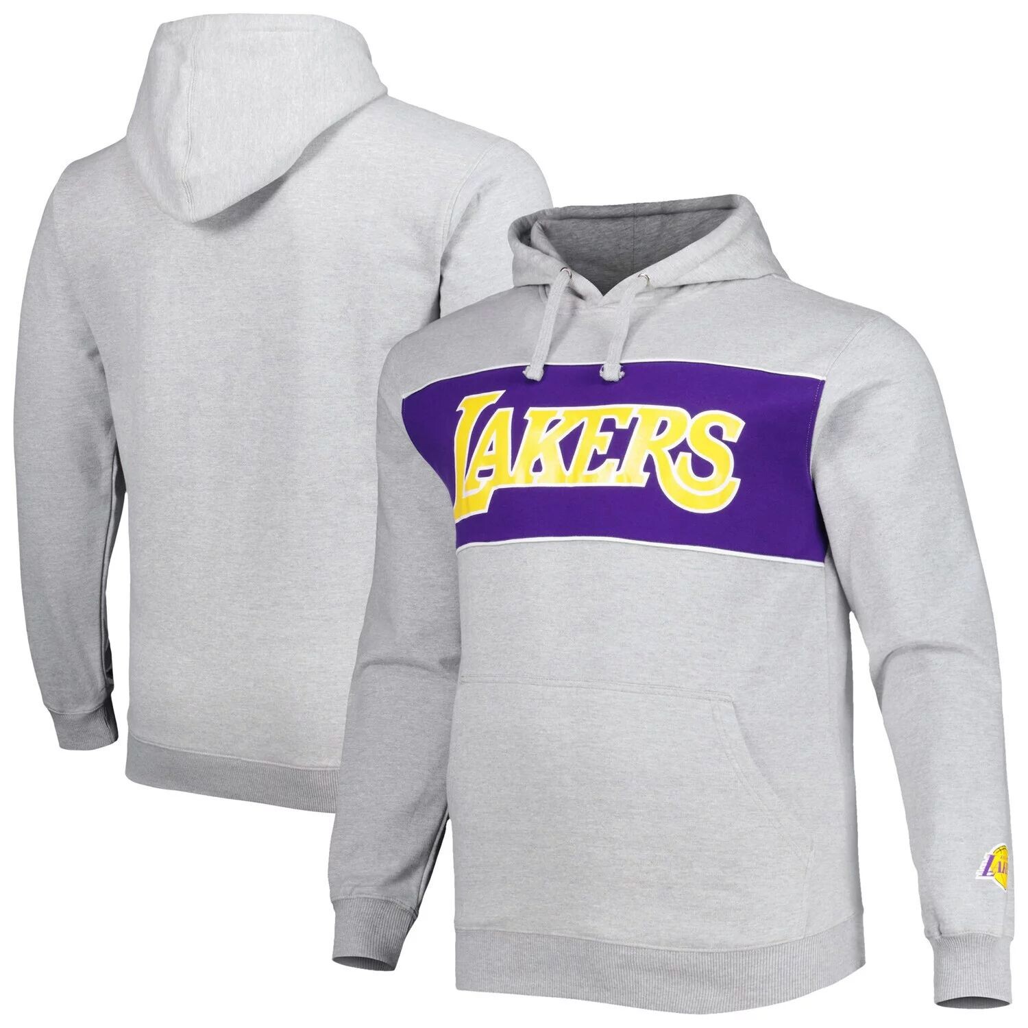 

Мужской пуловер с капюшоном с логотипом Heather Grey Los Angeles Lakers Big & Tall с надписью Fanatics