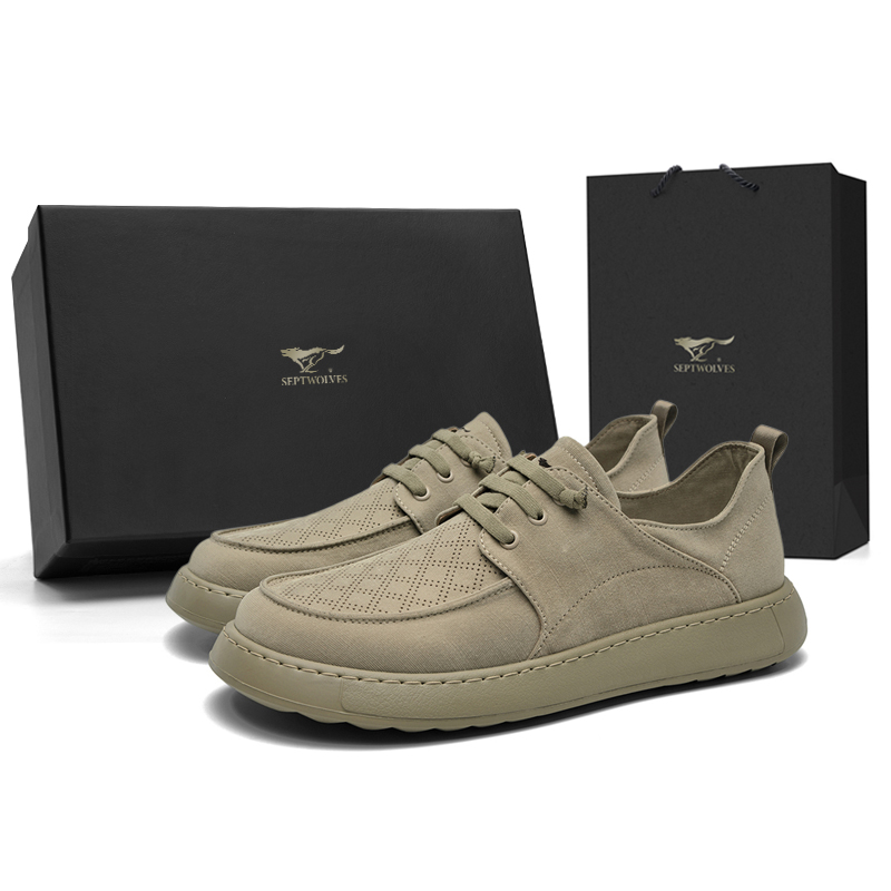 SEPTWOLVES Мужские повседневные туфли мужские низкие хаки/серый, цвет Gray (Standard Leather Shoe Size) — фото 3