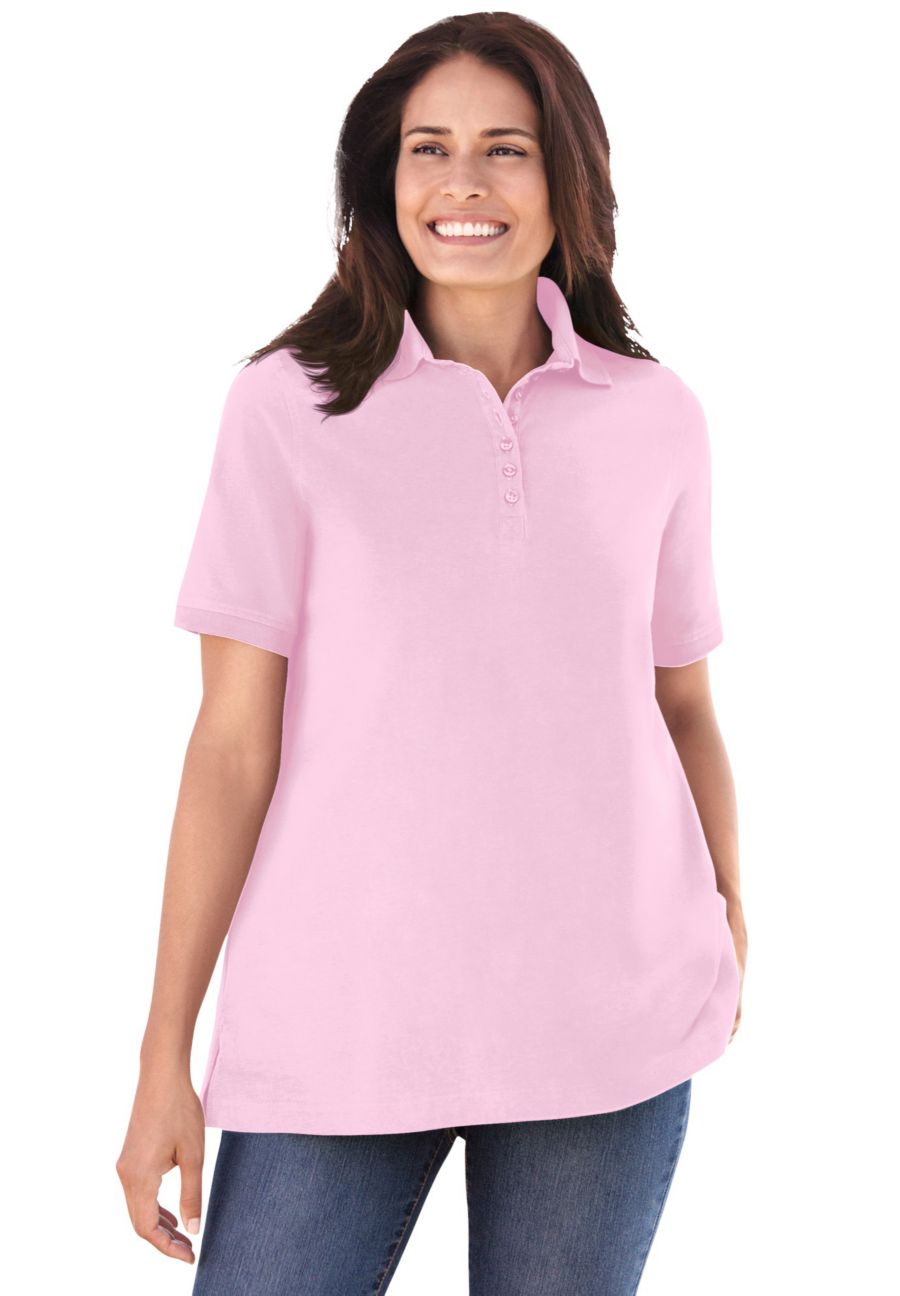 

Женская поло-рубашка больших размеров с коротким рукавом Woman Within, Pink