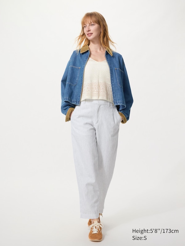 Зауженные брюки из льна и хлопка (в полоску) Uniqlo, 00 white — фото 2