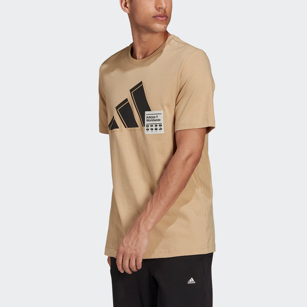 Футболка 3bar logo tee logo printing sports round neck short sleeve khaki Adidas, хаки — фото 2