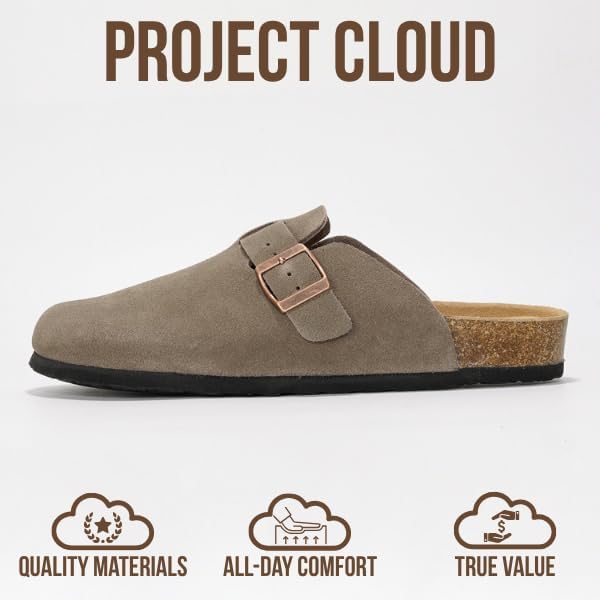 Мужские сабо Project Cloud - 100 натуральная кожа полного слоя, сабо с мемори-пеной для мужчин, поддержка свода стопы, пробковая стелька, противоскользящая подошва (Brooklyn), Taupe Suede — фото 3