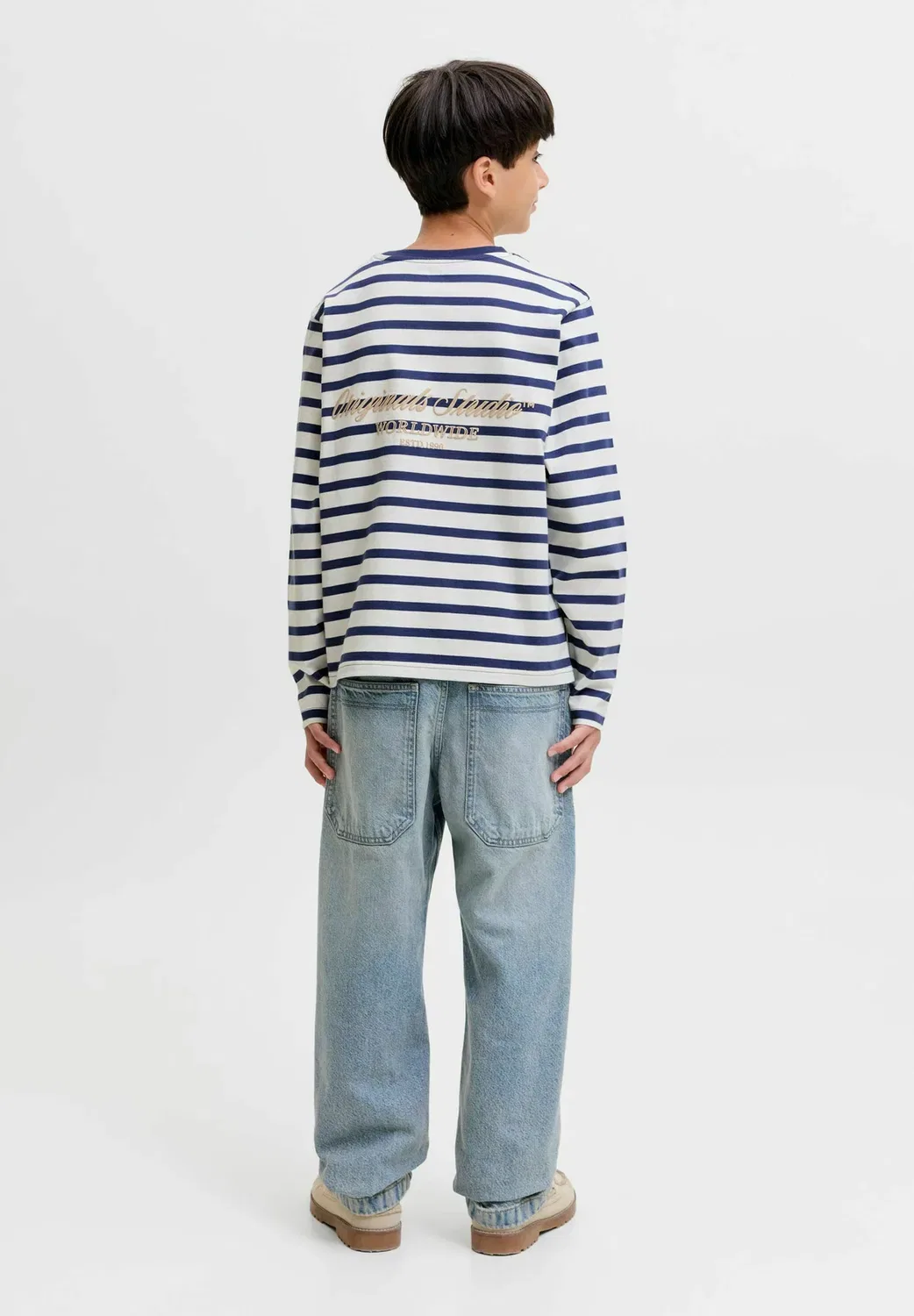 Футболка в полоску для мальчиков - с длинными рукавами Jack & Jones Junior, Crown Blue — фото 2