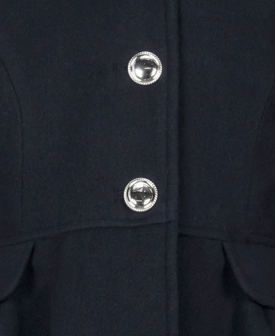 Пальто для девочки с капюшоном и меховой отделкой S Rothschild & CO, Dark Navy — фото 4