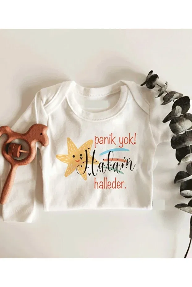 Детское боди с длинным рукавом с принтом No panic, my aunt will handle it Tuğbababy, White