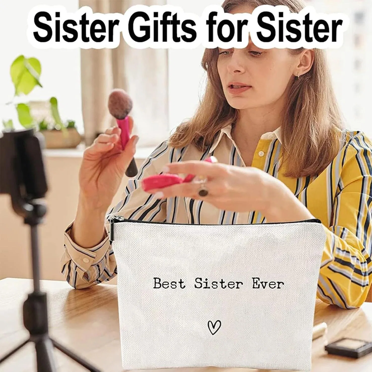 Косметичка дорожная с принтом, Generisch, 25x18x1.6 см, Best Sister of All Time — фото 2
