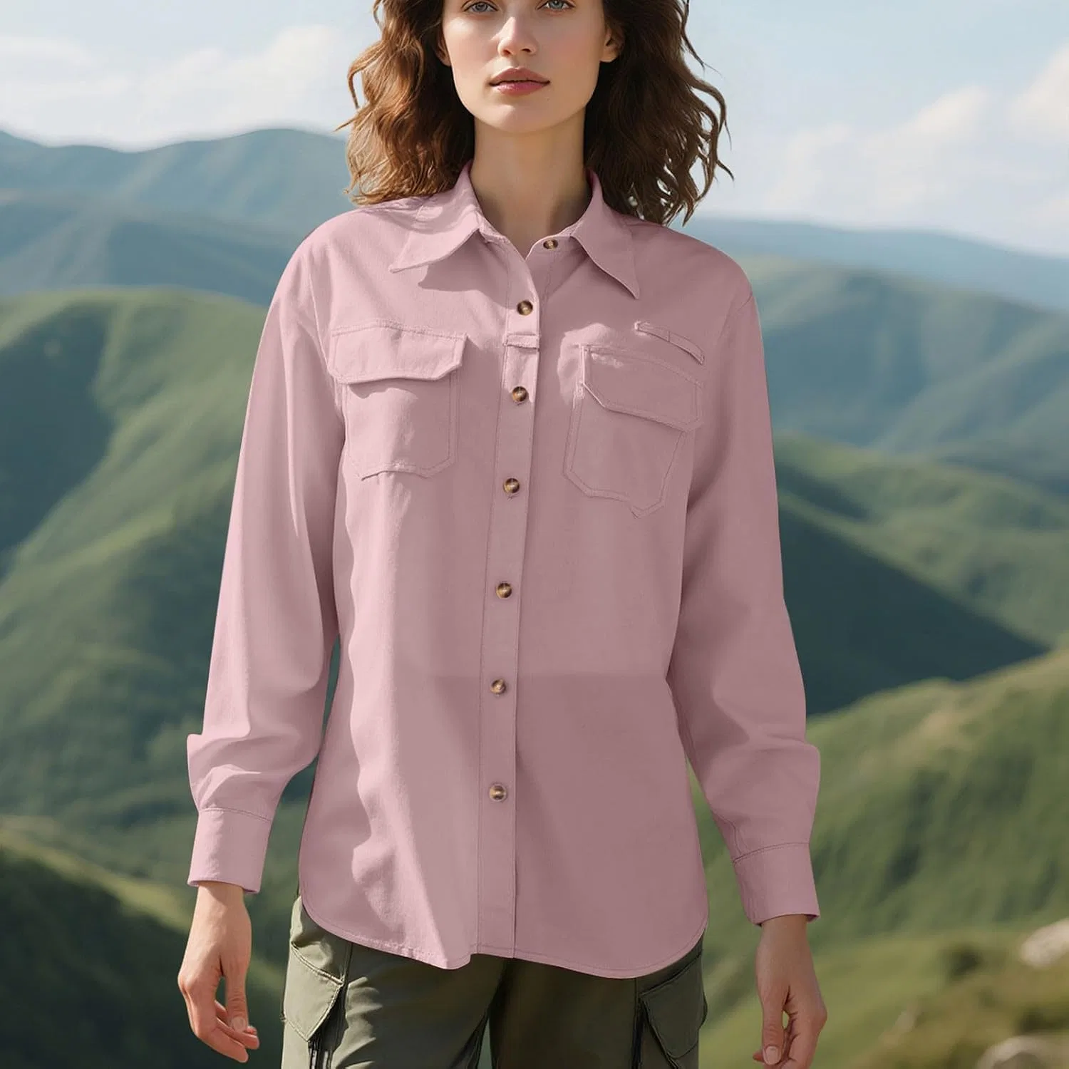 Женская солнцезащитная рубашка с длинным рукавом Safari, Pink — фото 3