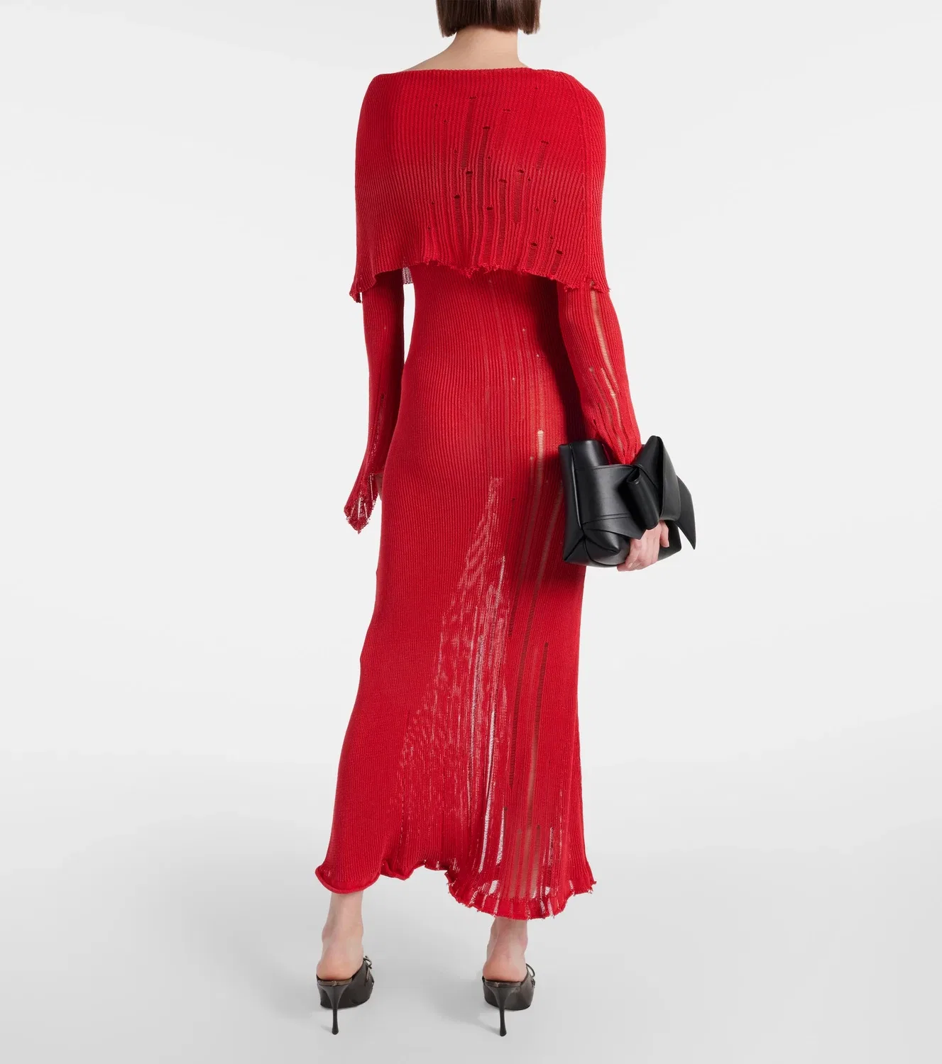 Макси-платье из хлопкового микса с эффектом поношенности Acne Studios, красный — фото 3