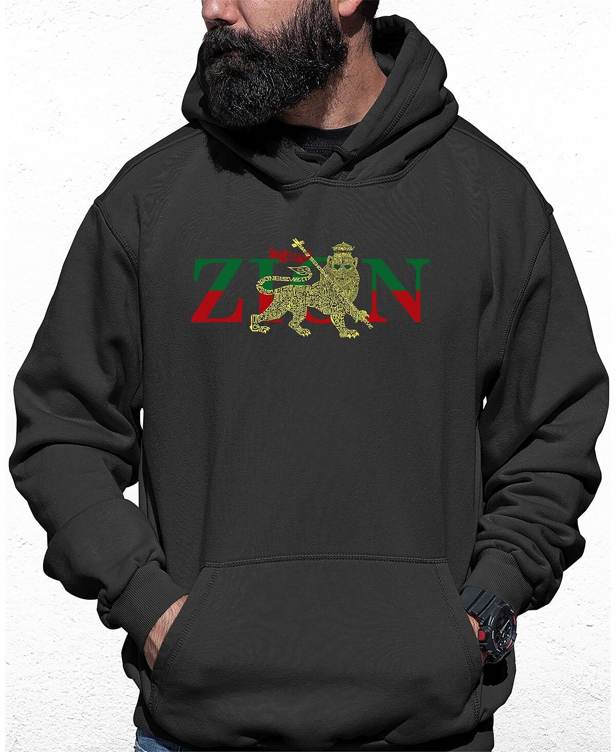 

Мужская толстовка с капюшоном zion - one love word art LA Pop Art, серый