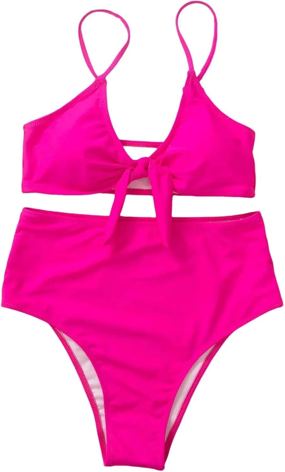 Женский бикини-сет с высокой талией с регулируемыми бретелями, Hot Pink — фото 3