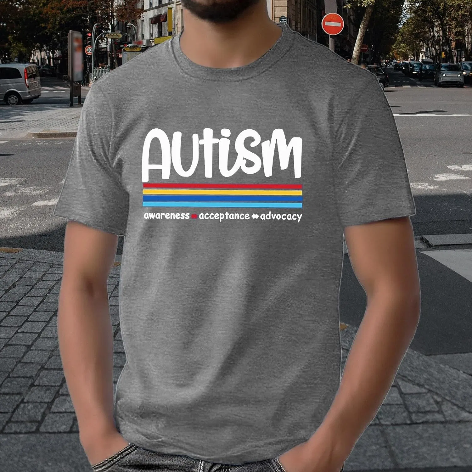 Мужская футболка оверсайз с принтом Autism Awareness, Dark Gray — фото 3