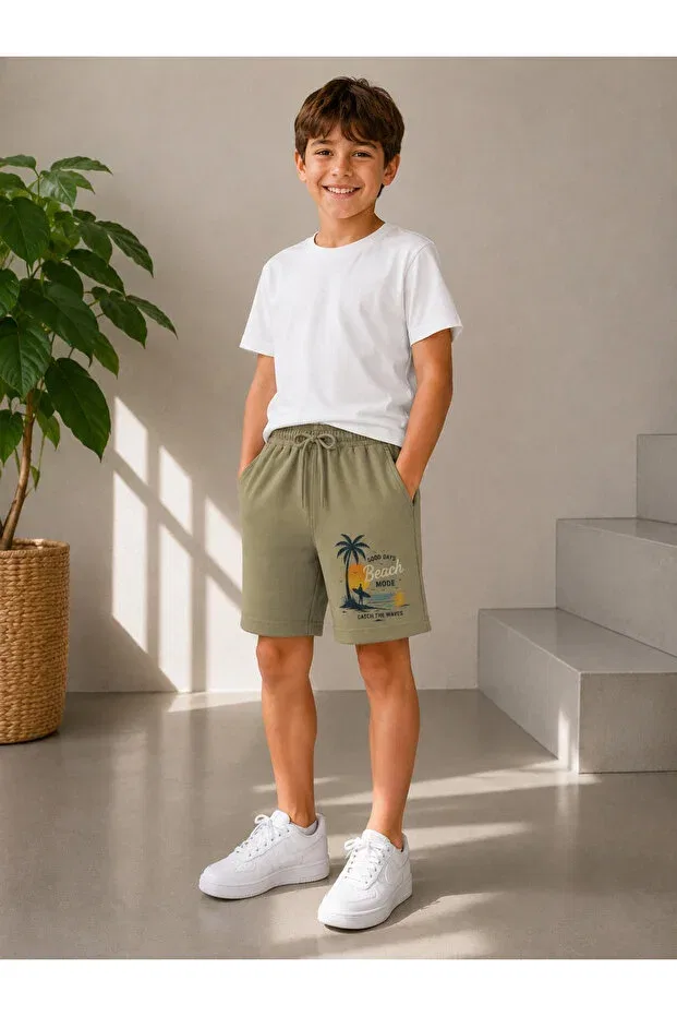 Детские шорты для мальчиков с принтом Palm Tree Patterned We&Me, Khaki