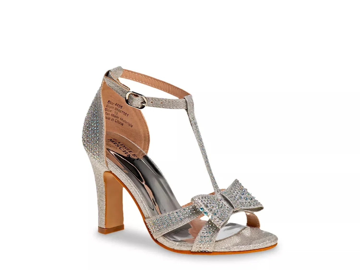 Сандалии Eliza с кристаллами и бантом, Badgley Mischka, серебристый металлик