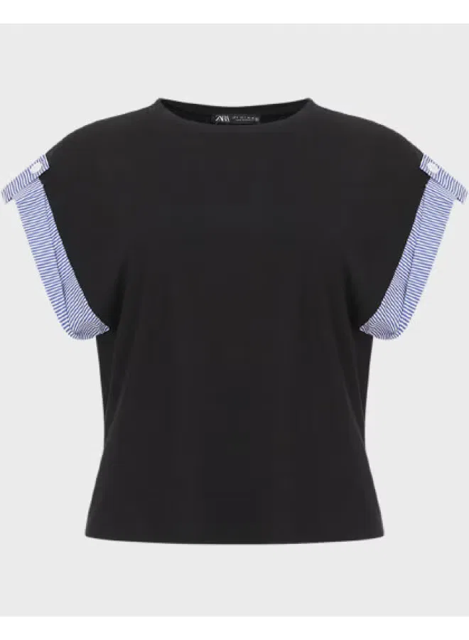 Футболка с принтом цветными блоками Zara, черный