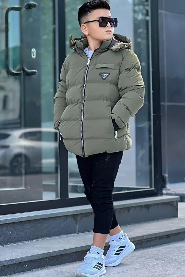 Детское зимнее пальто-пуховик с капюшоном Zaziko Kids, Khaki — фото 2