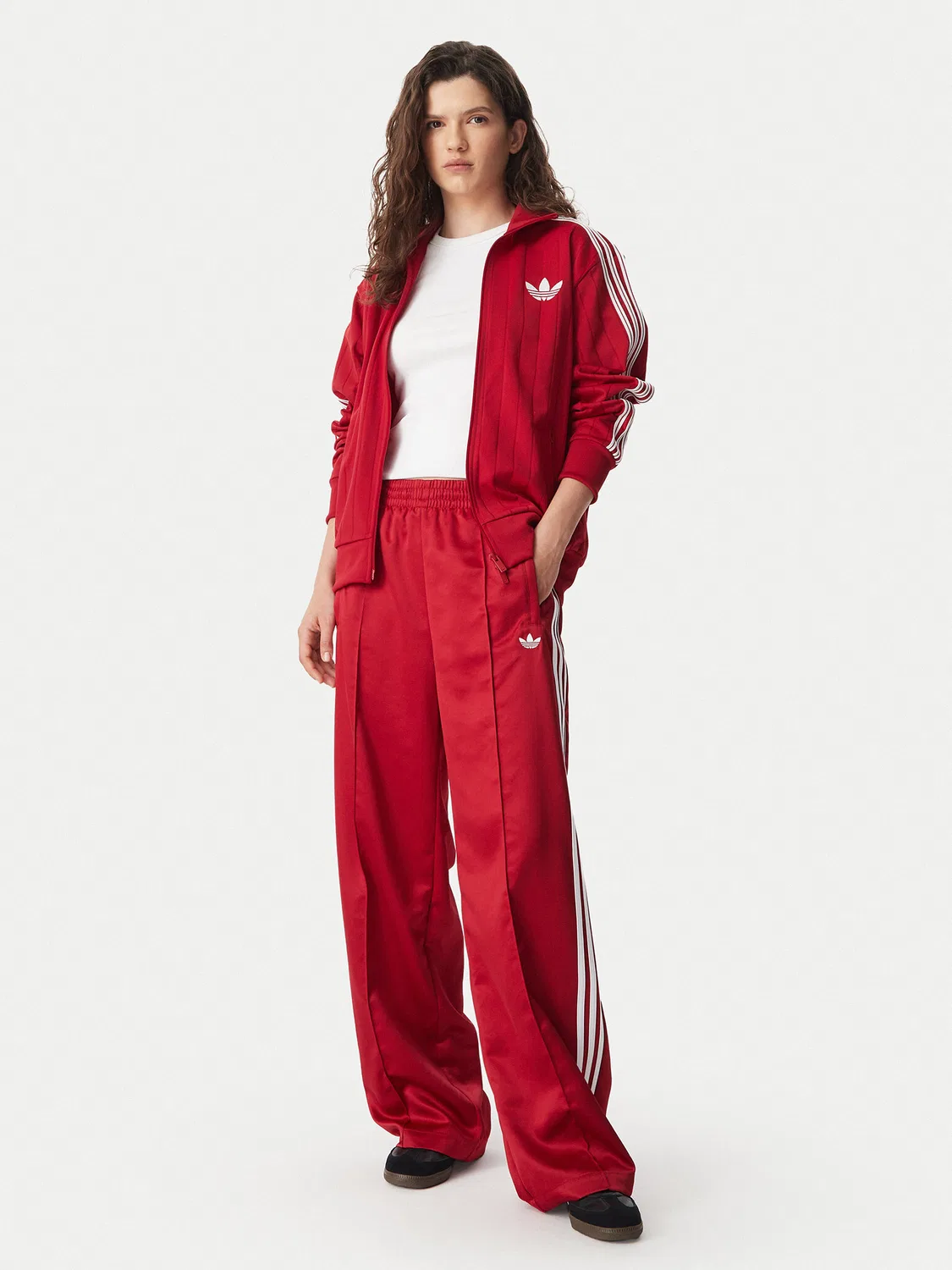 Женская толстовка стандартного кроя Pinstripe Firebrid Loose Tracktop Adidas, красный — фото 3