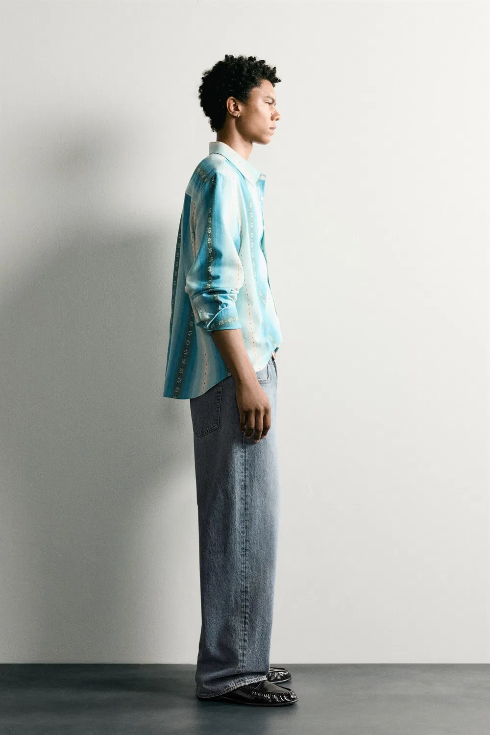 Рубашка из жаккарда в полоску свободного кроя ZARA, Blues — фото 4