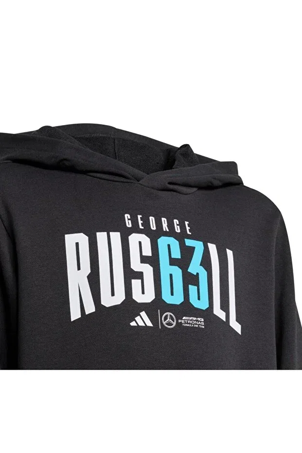 Детское худи для девочек с принтом Mercedes-AMG George Russell & Children's Adidas, Black — фото 3