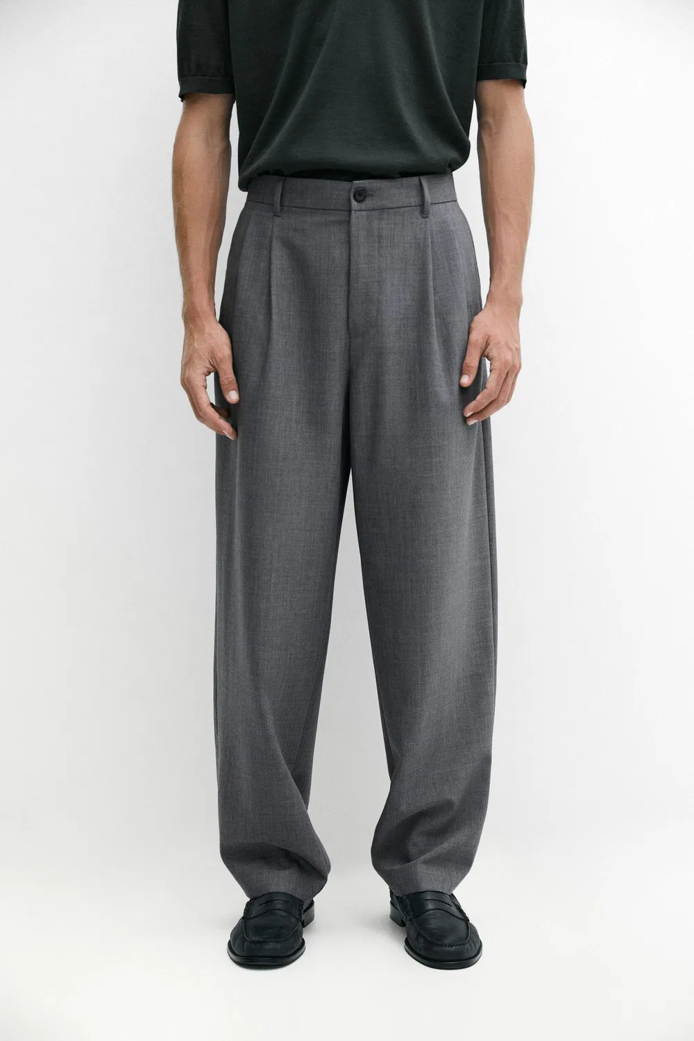 Брюки Massimo Dutti, шерстяные, свободные, с вытачками, серые — фото 2