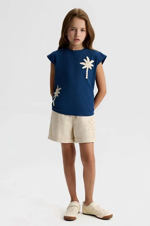 Детские шорты для девочек хлопковые N&K girl 51358-palmiye embroidered Nk Kids, Cream