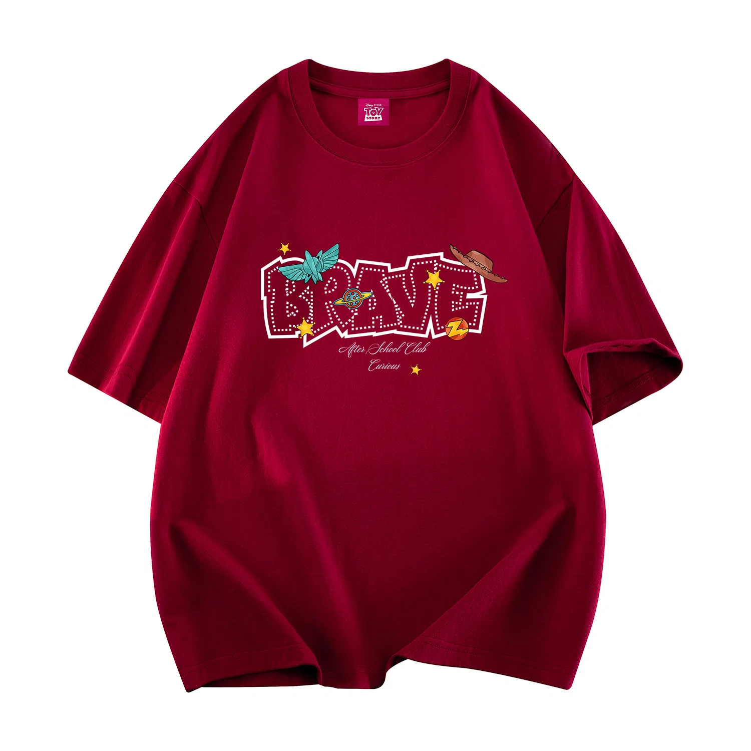 Детская футболка с принтом Disney T Shirts Unisex Crew Neck Thin Straight Fit Disney, Burgundy