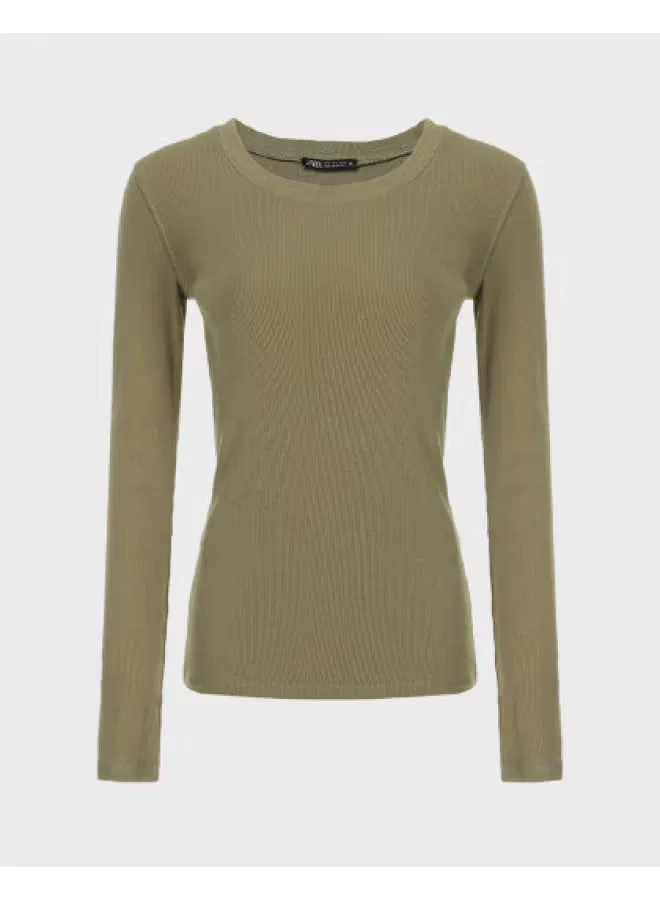 Футболка с длинным рукавом Zara, оливковый