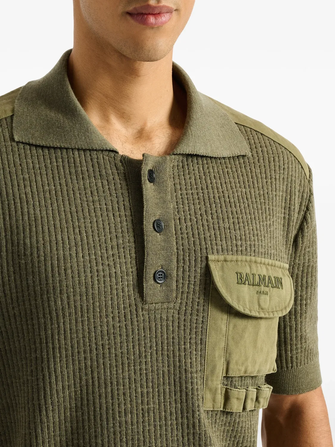 Поло Vintage зеленое из мериносовой шерсти Balmain, зеленый — фото 2