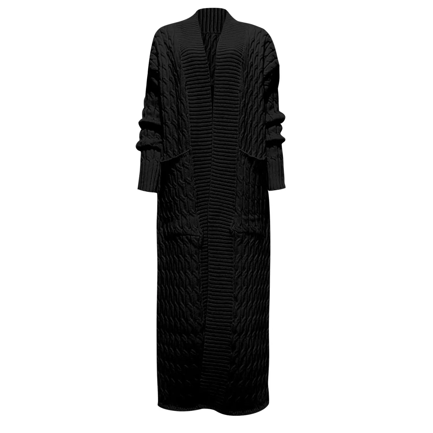 Женский длинный вязаный кардиган свободного кроя, Black — фото 4