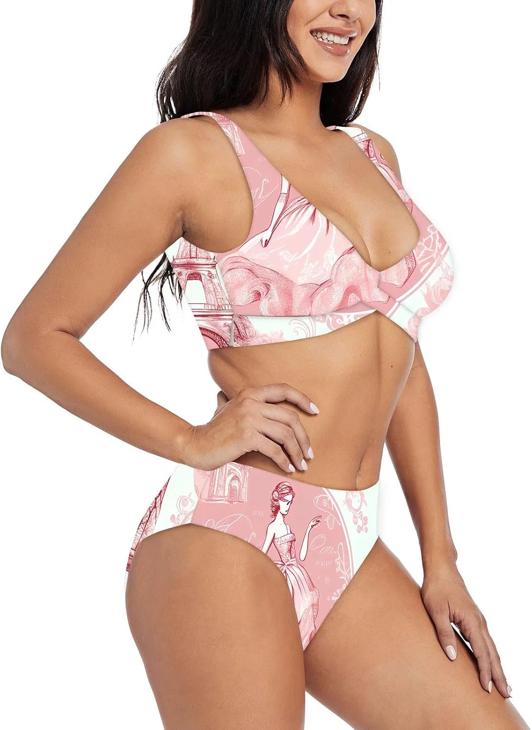 Женский бикини-комплект с принтом C-307, White/Pink