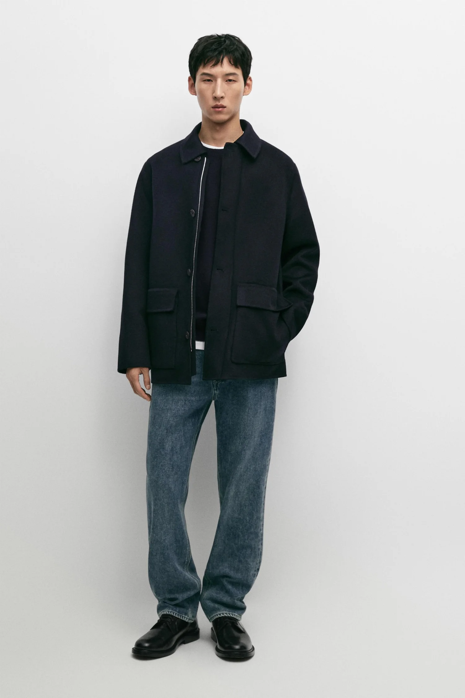 Укороченное пальто Massimo Dutti With Detachable Vest Detail, темно-синий